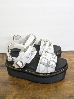 Dr Martens Voss II Quad Chain Sandals 7 White Platform Leather Goth Statement